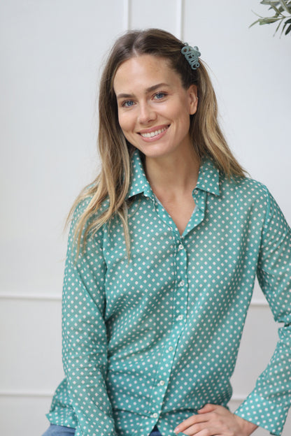 Belluna Haline blouse leaves cobalt