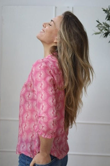 Belluna Haline blouse leaves cobalt